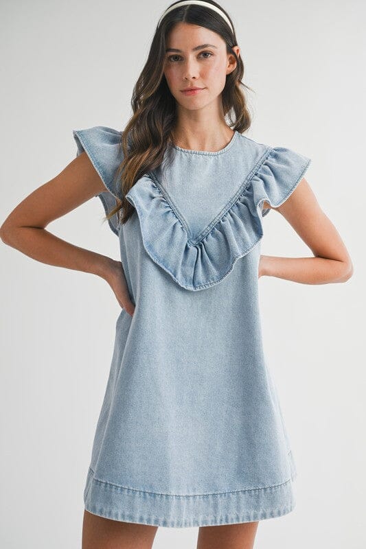 Ruffle Detail Denim Dress SNAP-Something New And Pretty Ruffle Detail Denim Dress SNAP-Something New And Pretty