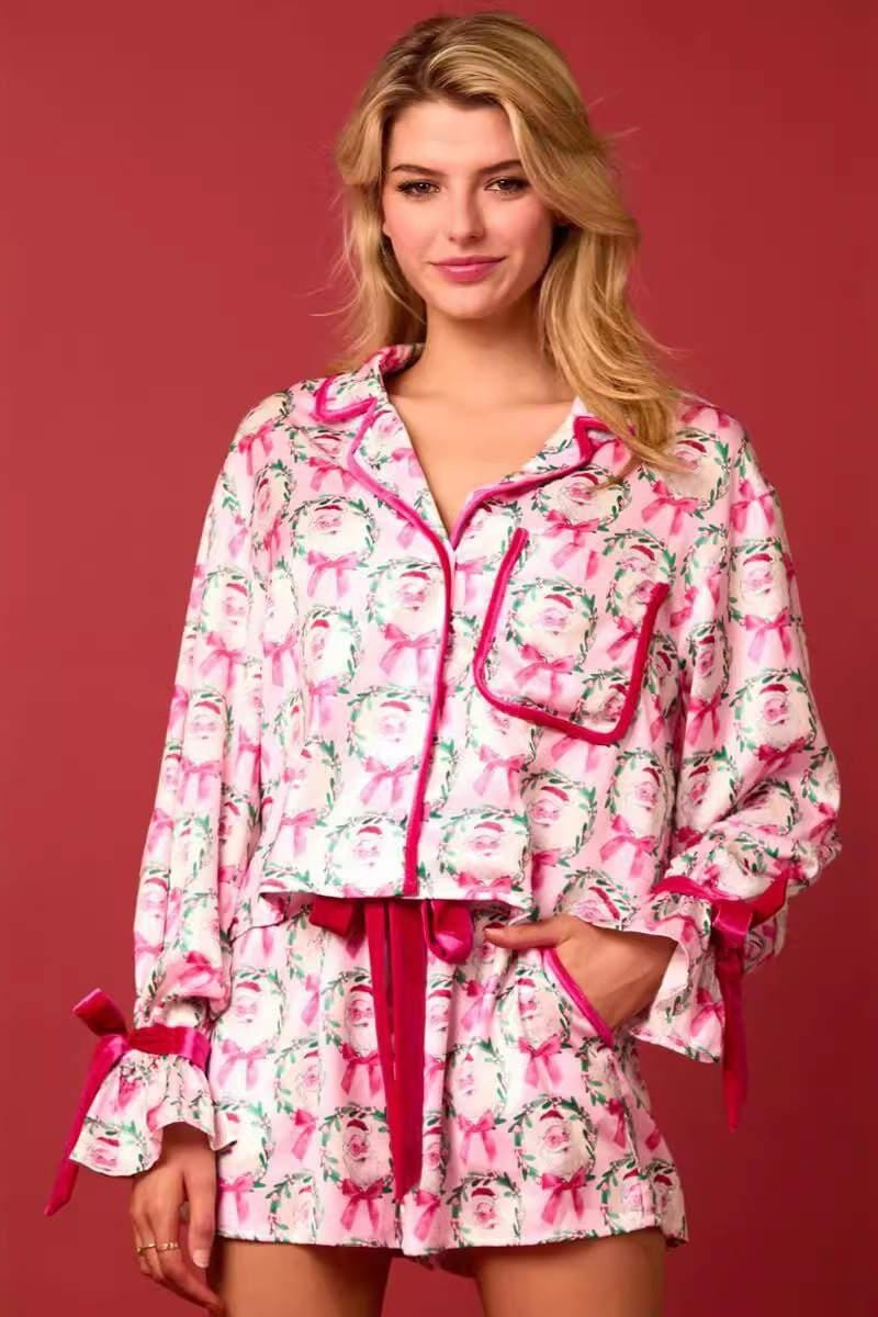 SANTA PAJAMAS VELVET BOW PAJAMAS queen fashion wholesale
