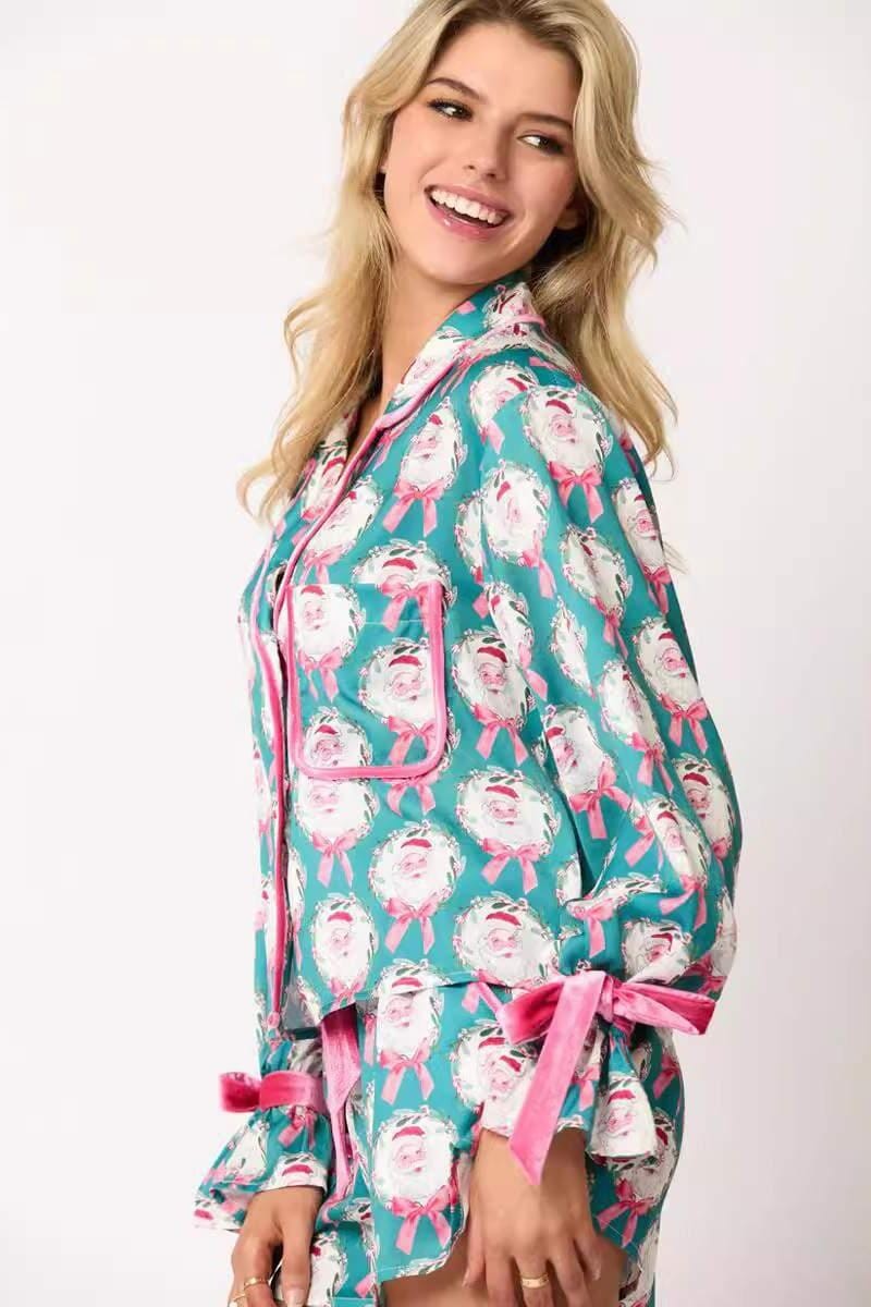 SANTA PAJAMAS VELVET BOW PAJAMAS queen fashion wholesale