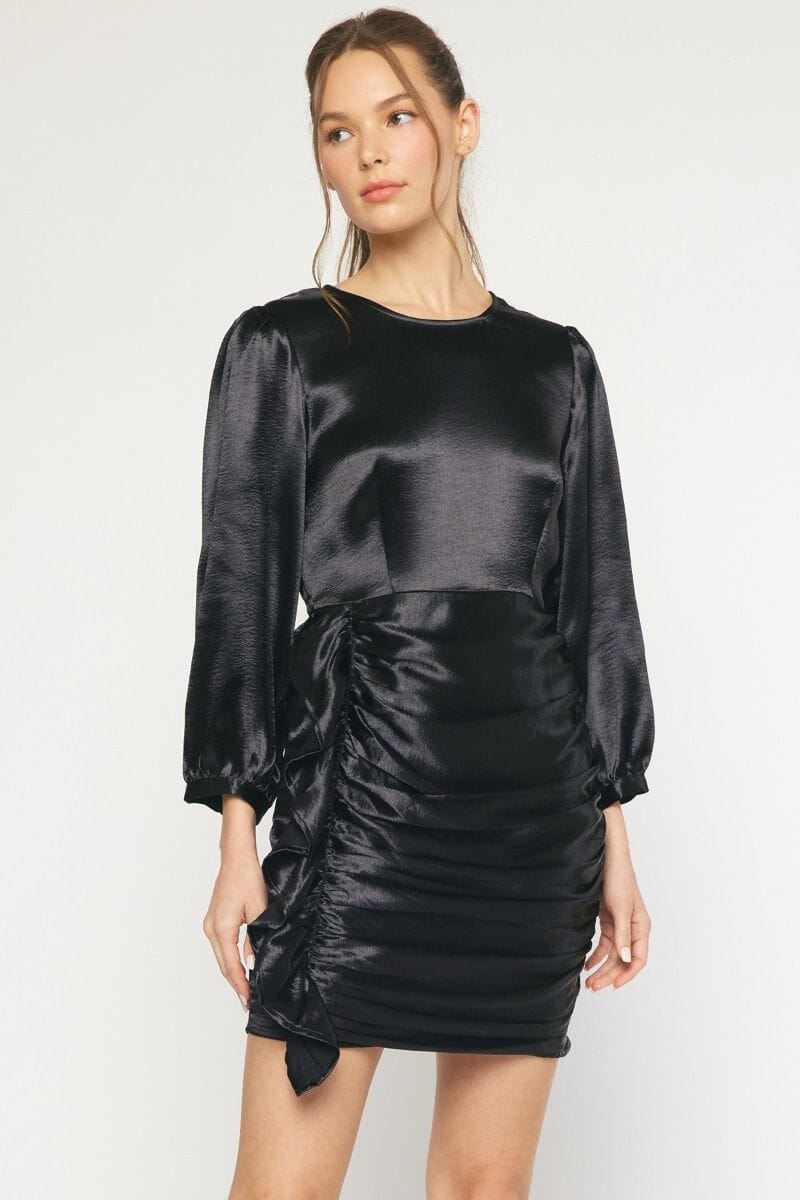 Satin Cascading Ruffle Dress - FINAL SALE Entro