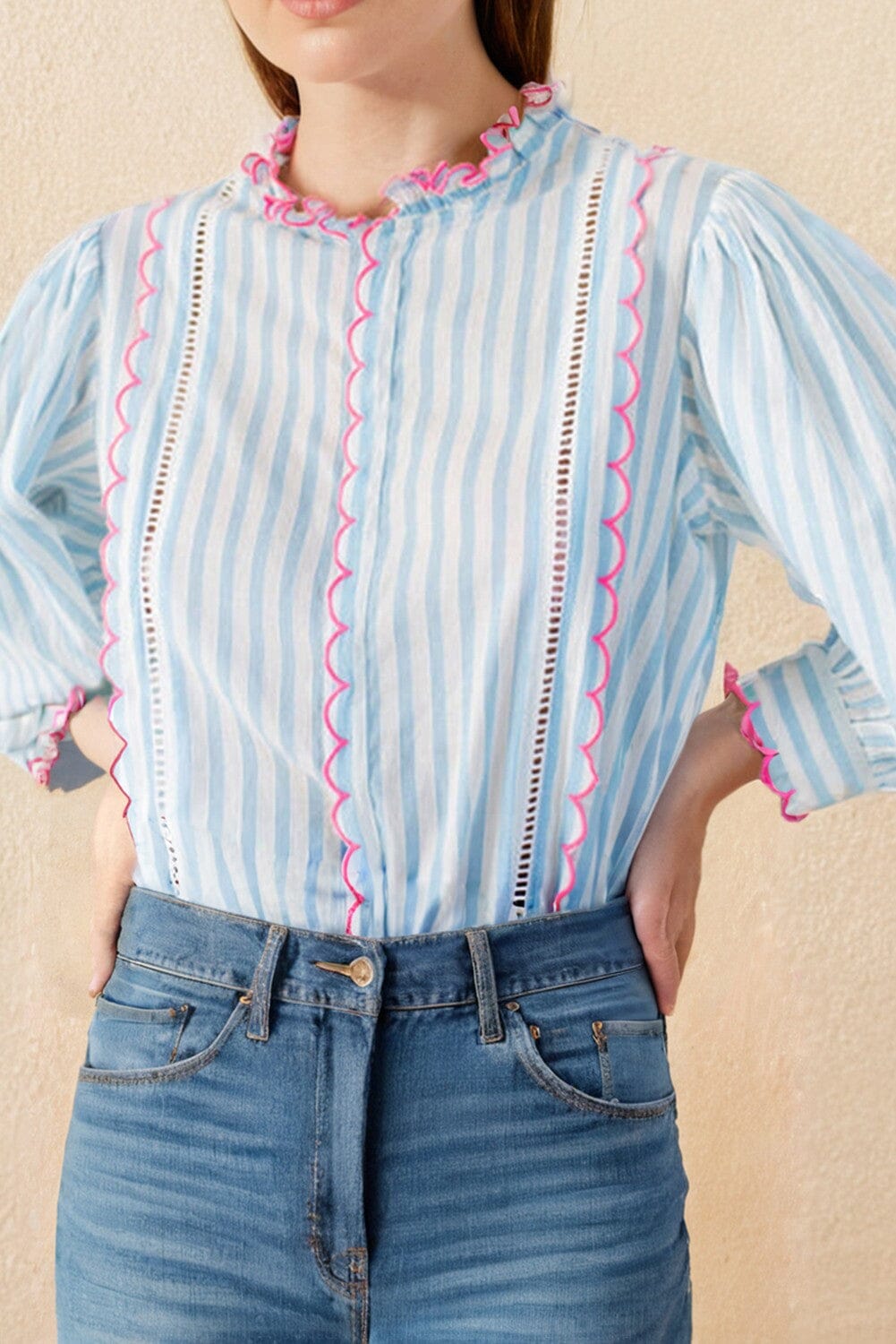 SCALLOP DETAIL VOILE BLOUSE Kentce