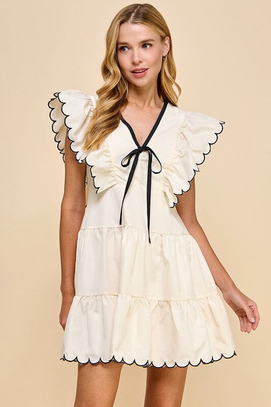 Scalloped Trim Bow Front Dress TCEC