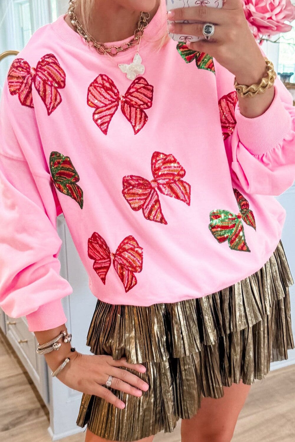 Sequin Bow Christmas Sweatshirt kentce