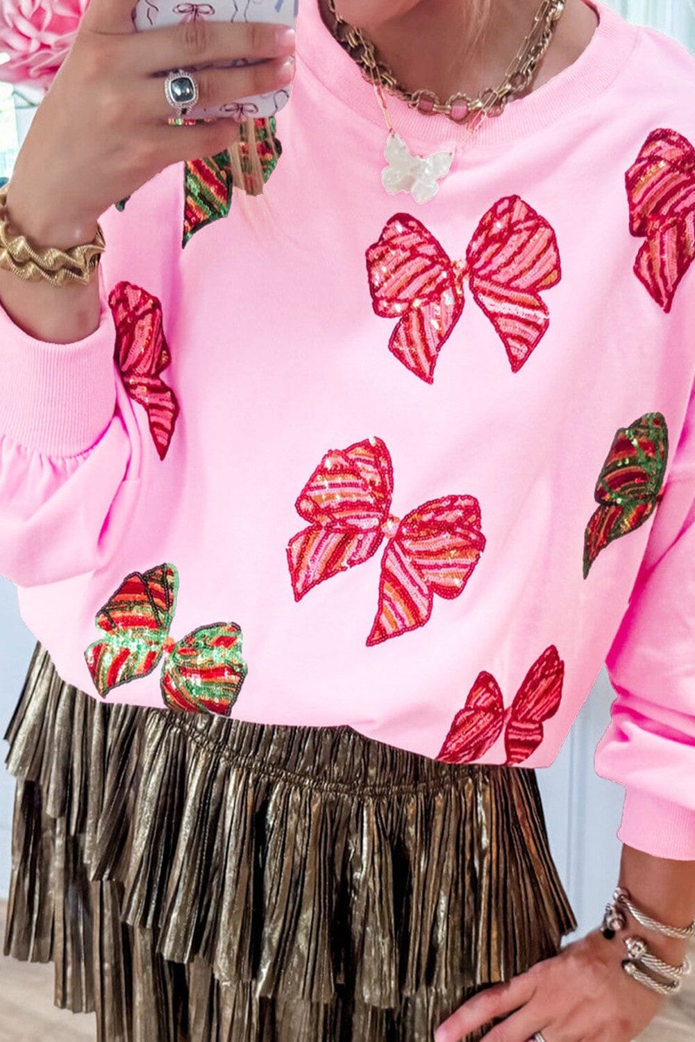 Sequin Bow Christmas Sweatshirt kentce