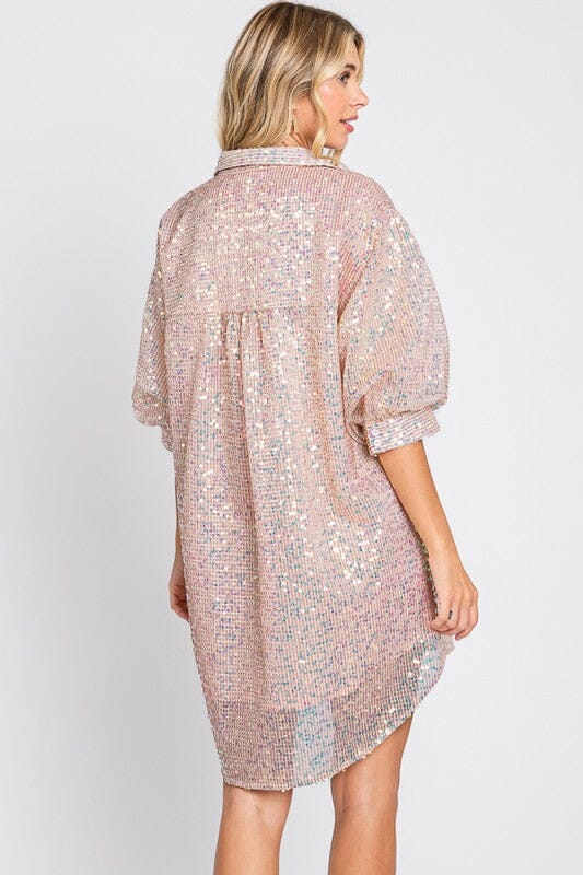 Sequin Button Down Shirt Dress Style U