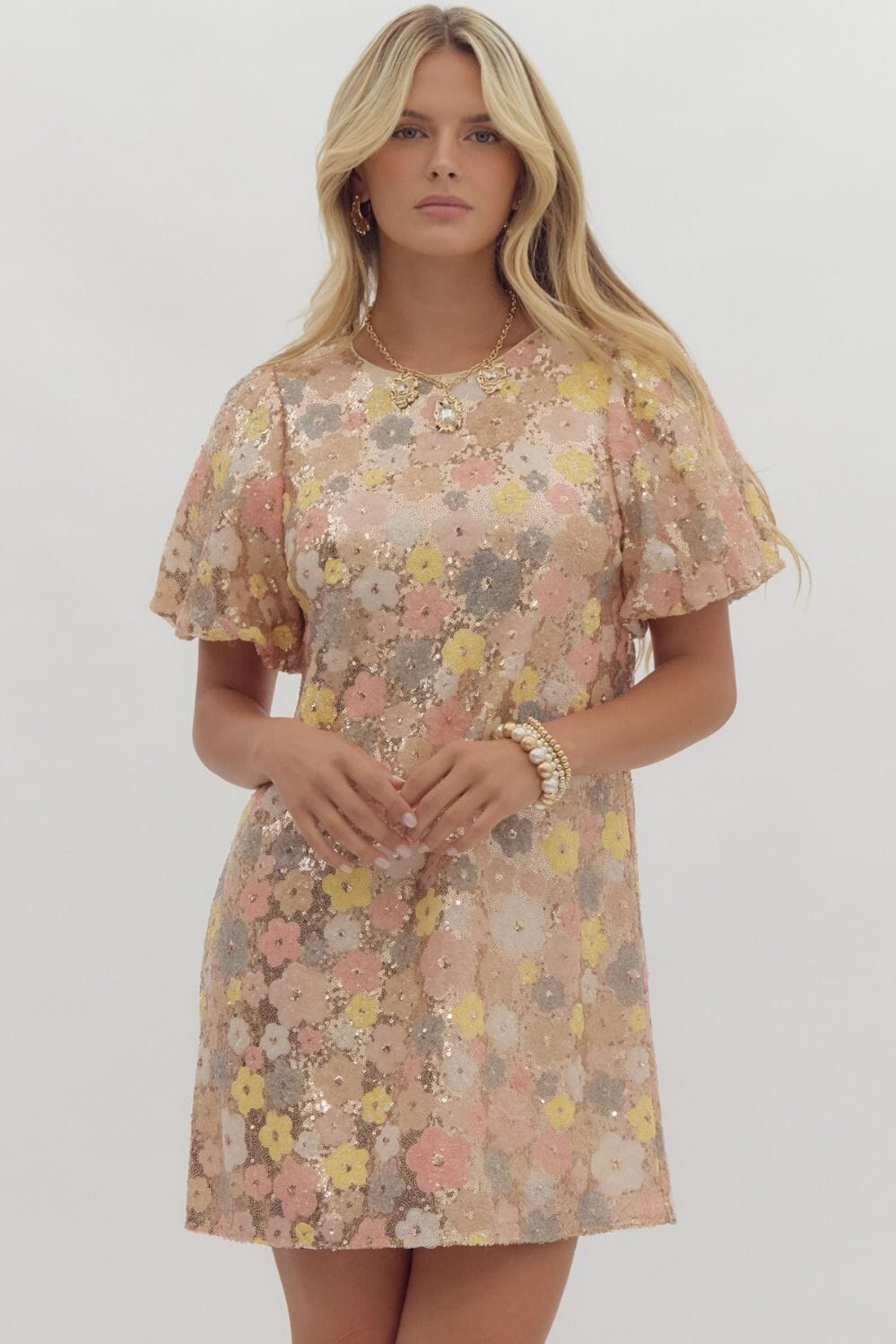 Sequin Floral Shift Dress Entro