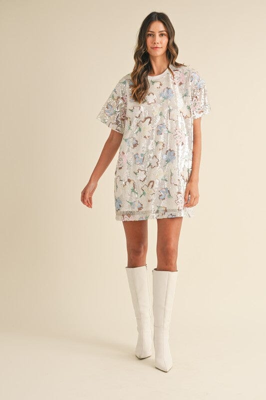 Sequin Floral Shirt Dress Mable