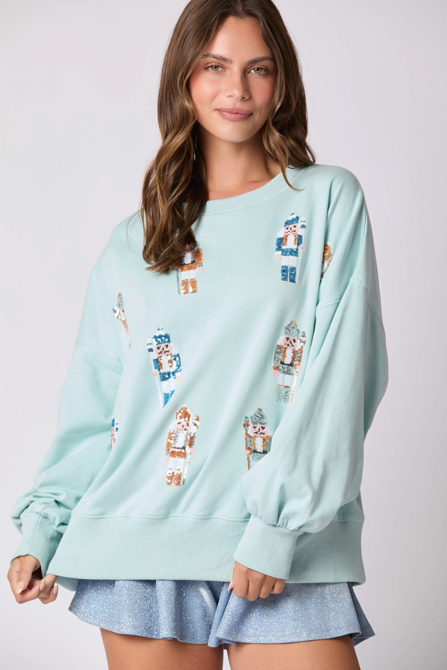 Sequin Nutcracker Sweater peach love california