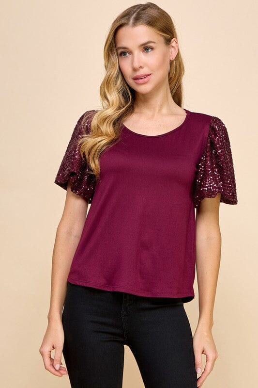 Sequin Sleeve Mixed Media Top les amis