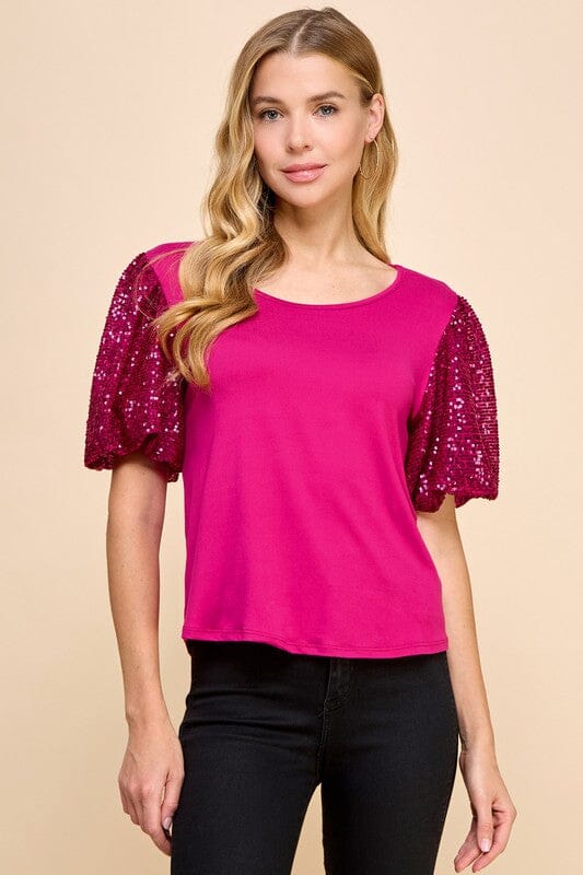 Sequin Sleeve Mixed Media Top les amis