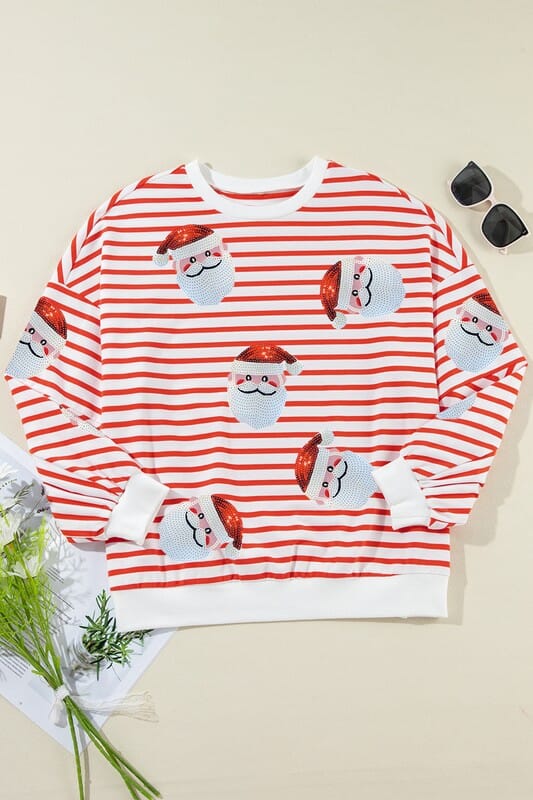 Sequined Santa Striped Top Shewin