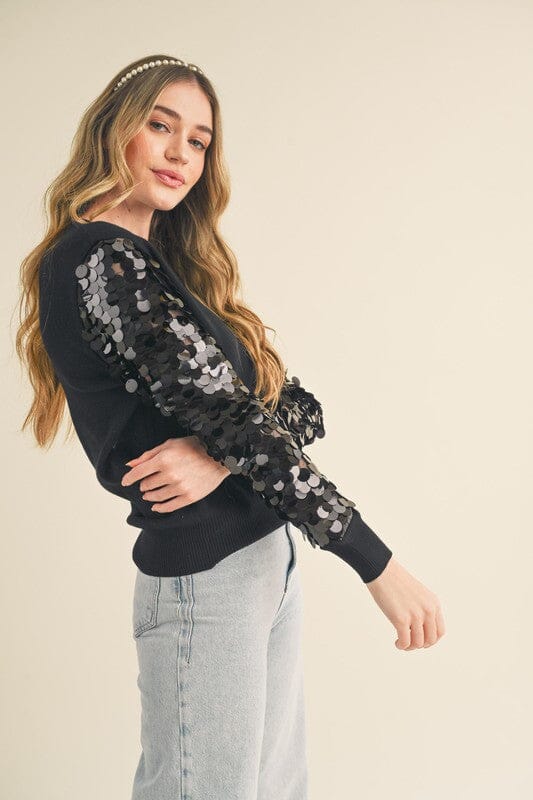 Sequined Sleeve Sweater &merci
