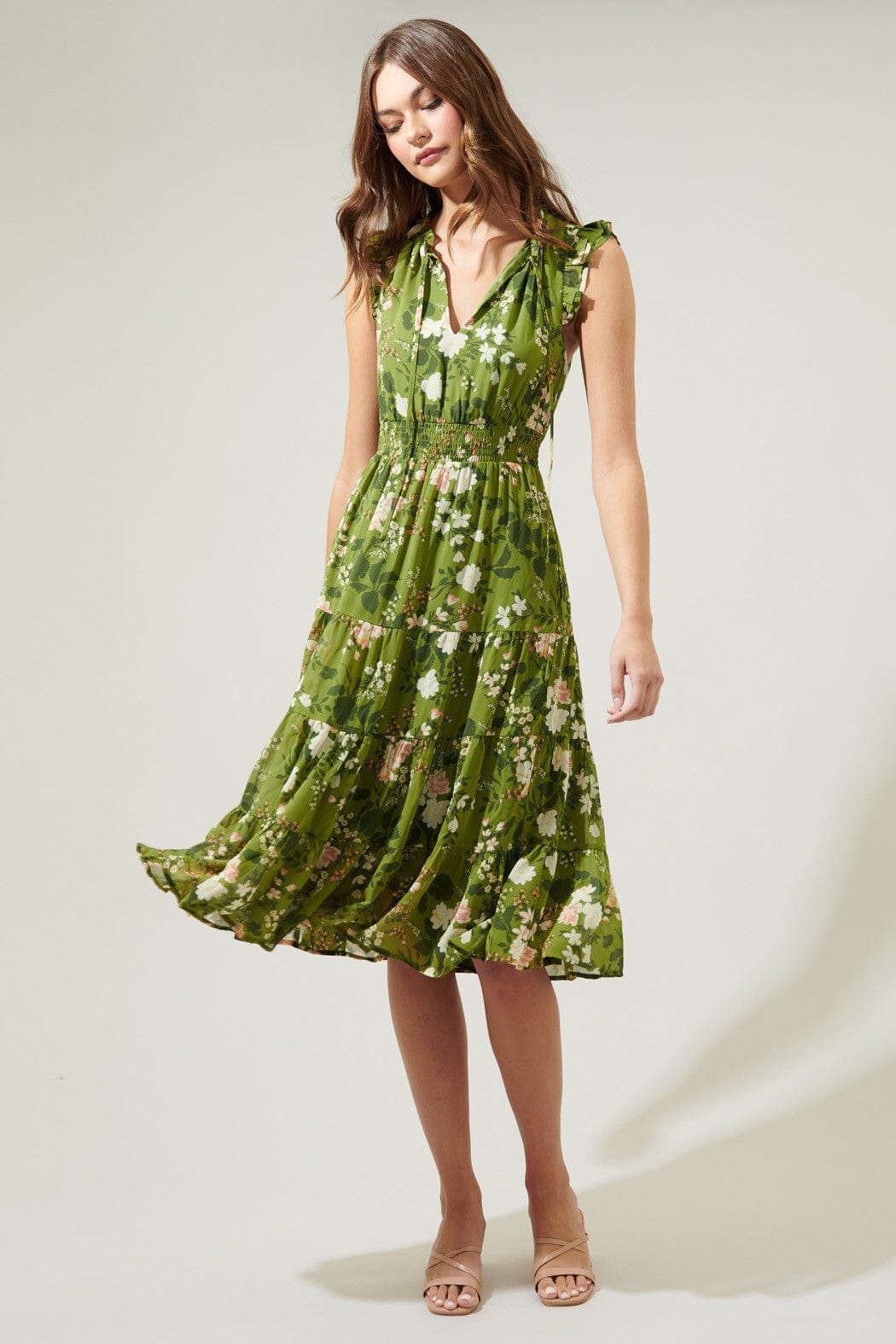Shiloh Floral Pisces Smocked Midi Dress Sugarlips