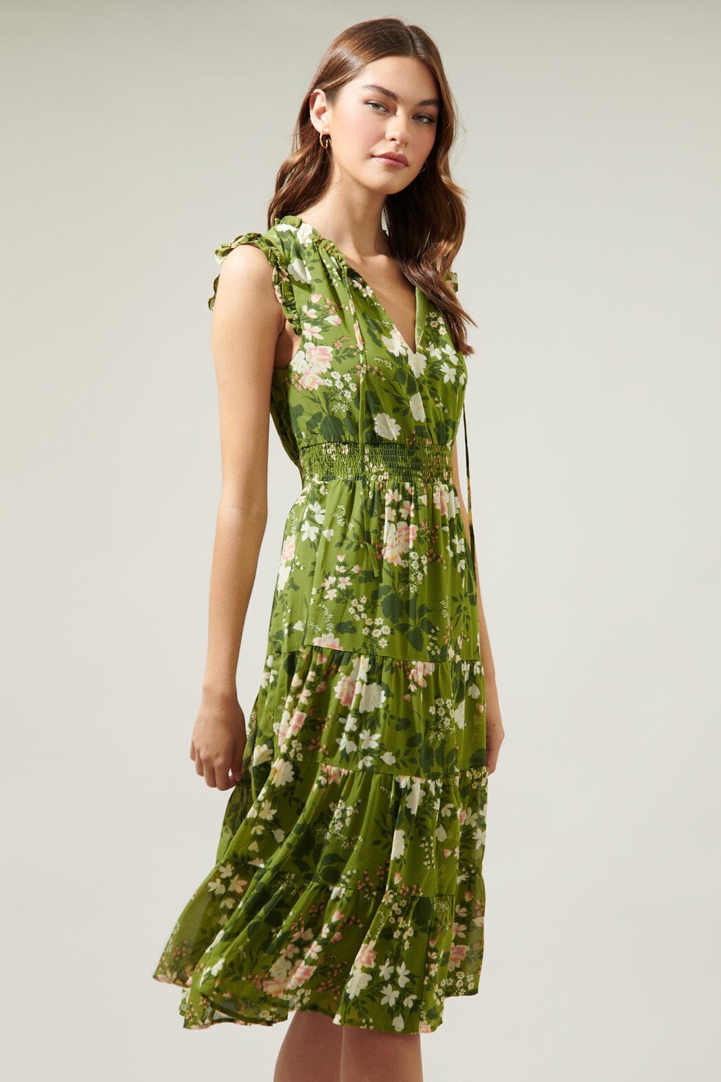 Shiloh Floral Pisces Smocked Midi Dress Sugarlips