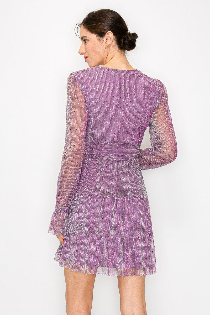 Shimmer Front Twist Long Sleeve Mini Dress INA