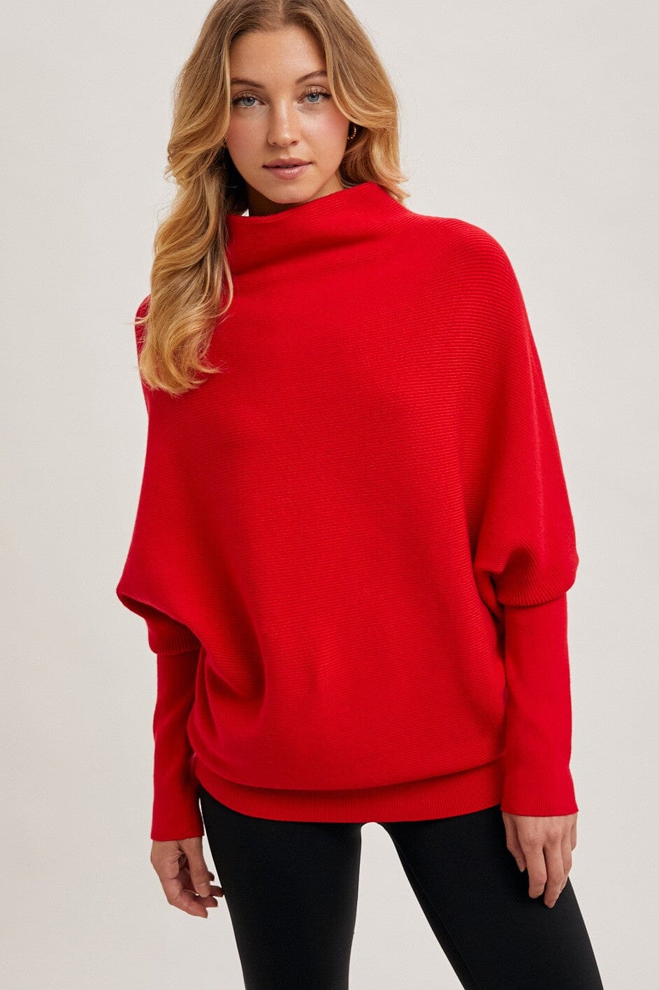 SLOUCH NECK DOLMAN PULLOVER RED BluIvy