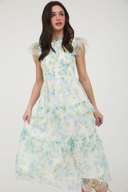 Smocked Midi with Floral Chiffon Overlay Mine & Em