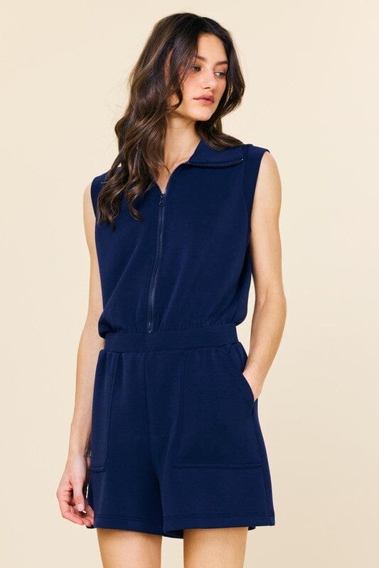 Soft Modal Collared Romper skies are blue xs Navy