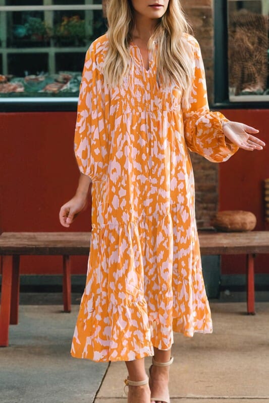 Spotted Lantern Sleeve Maxi Kentce