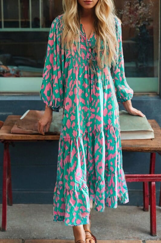 Spotted Lantern Sleeve Maxi Kentce