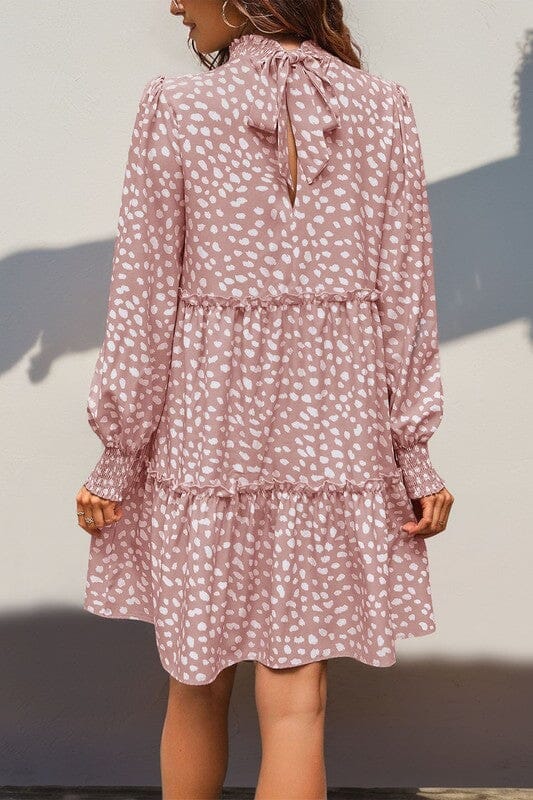 Spotted Mock Neck Tiered Dress Asia Direct