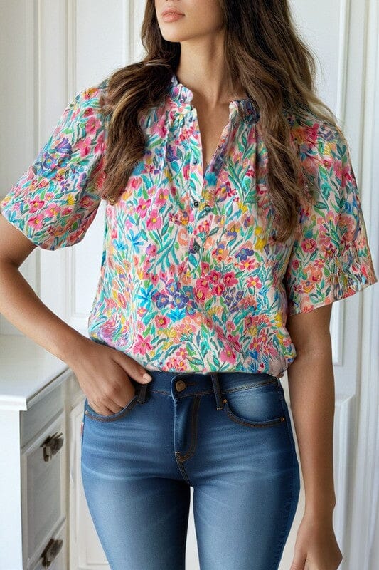 Spring Floral Henley Top Shewin