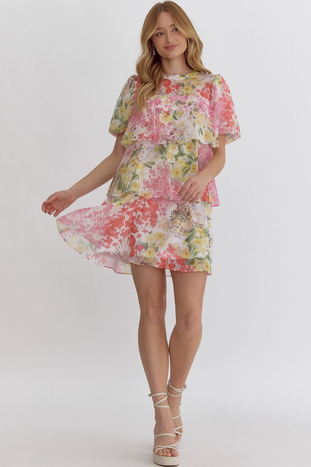 Spring Floral Tiered Chiffon Dress entro