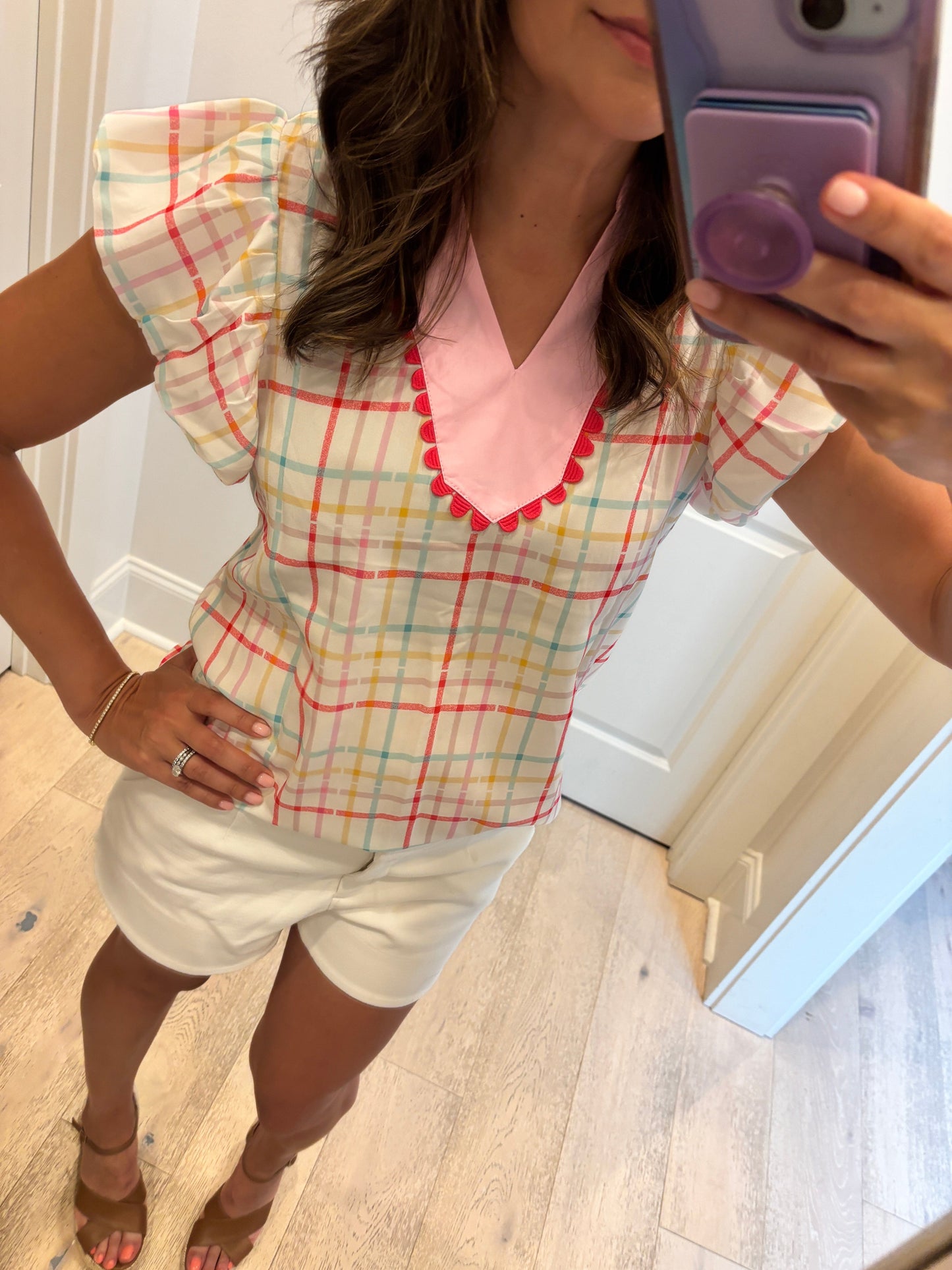 Spring Gingham Top with Pink Yoke Shewin