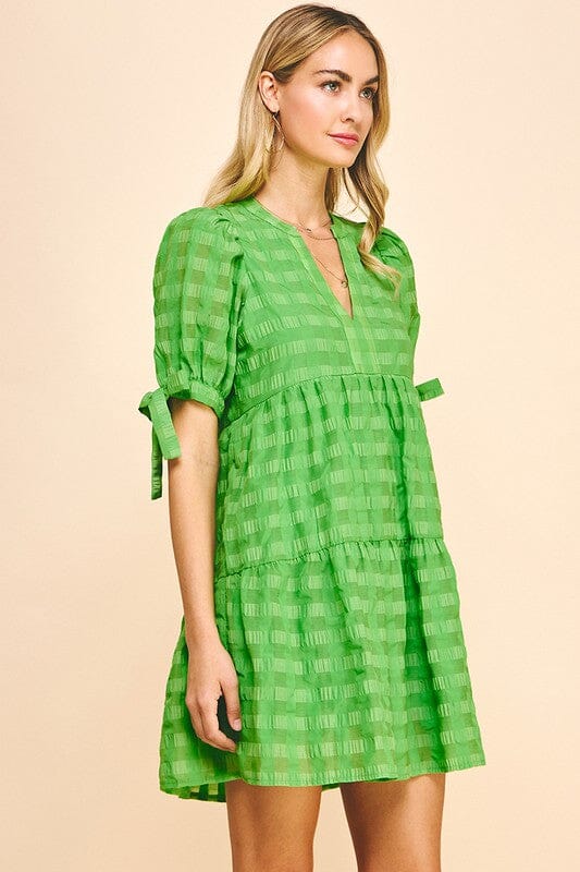 Spring Green Gingham Bow Sleeve Dress Pinch