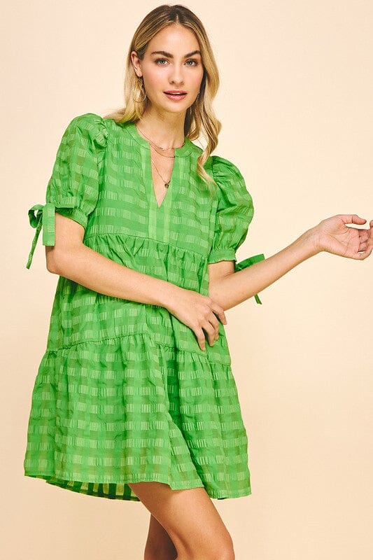 Spring Green Gingham Bow Sleeve Dress Pinch