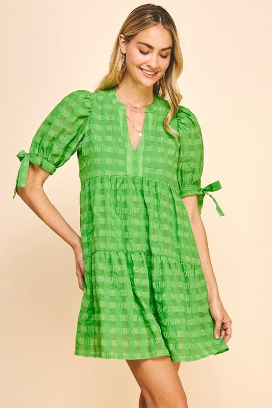 Spring Green Gingham Bow Sleeve Dress Pinch