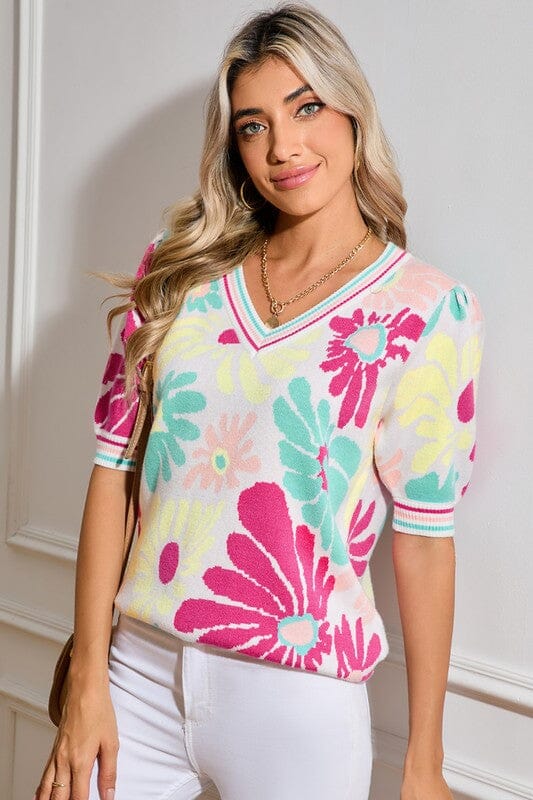 Spring Retro Floral Sweater Shewin