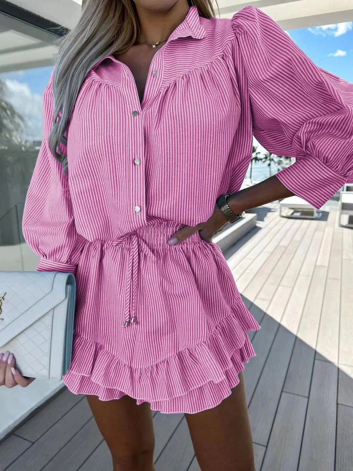 Spring Striped Skirt Set lily clothing small Pink