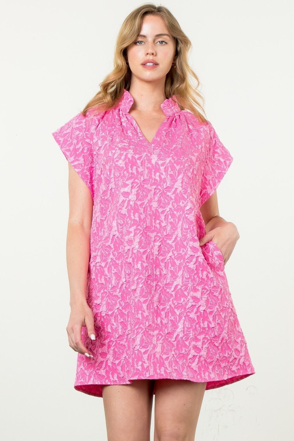 SS Hot Pink Textured Dress THML