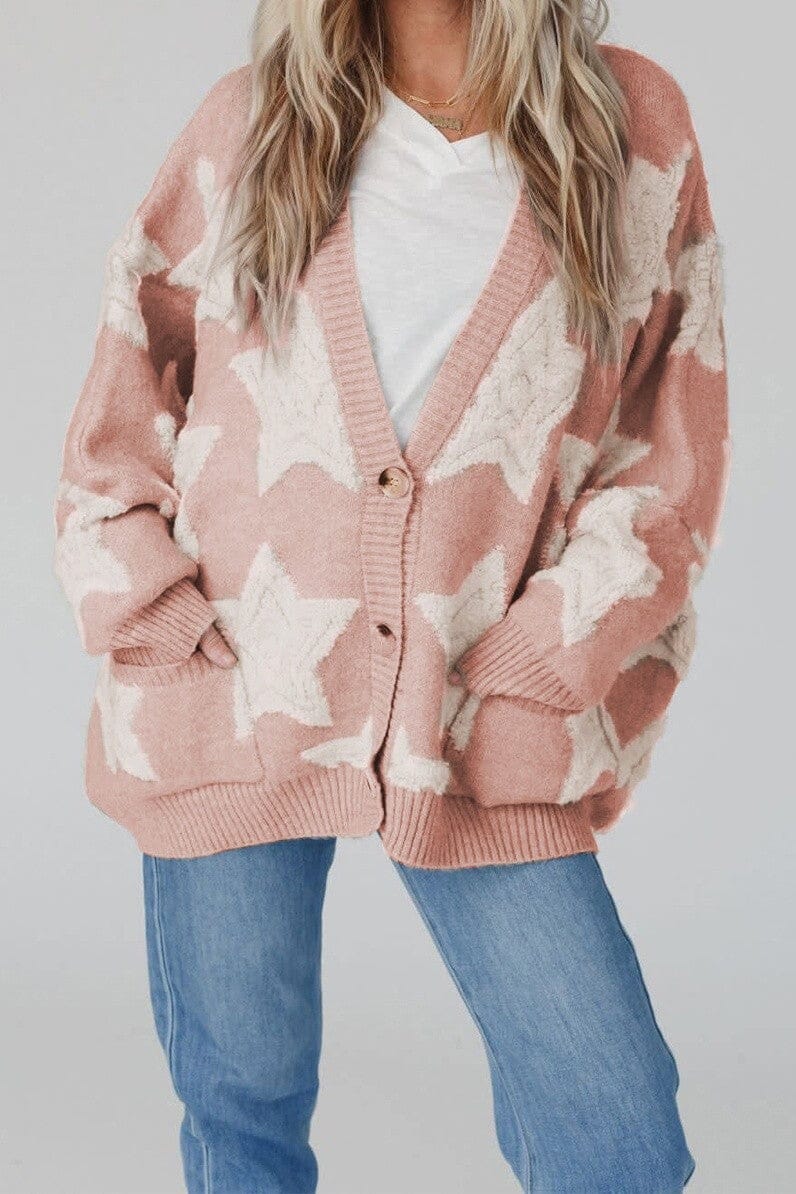 Star Pattern Textured Sweater Cardigan Kentce