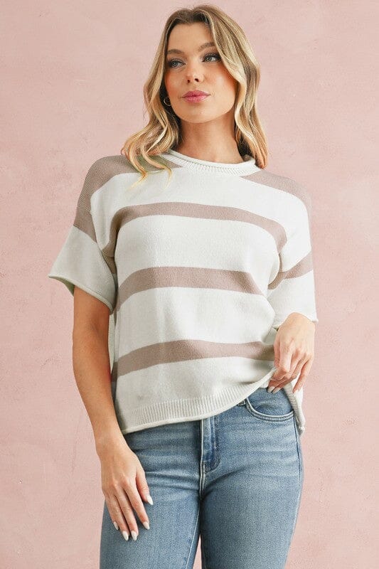 Stiped Knit Drop Shoulder Top Shewin
