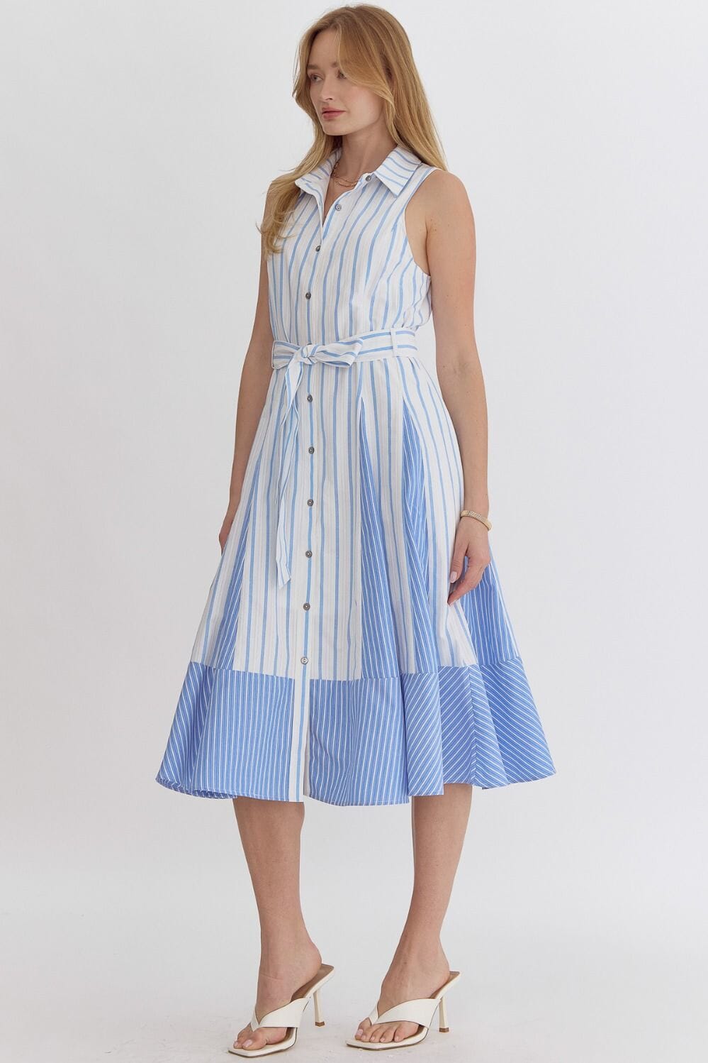 Striped Collared Button Down Midi entro