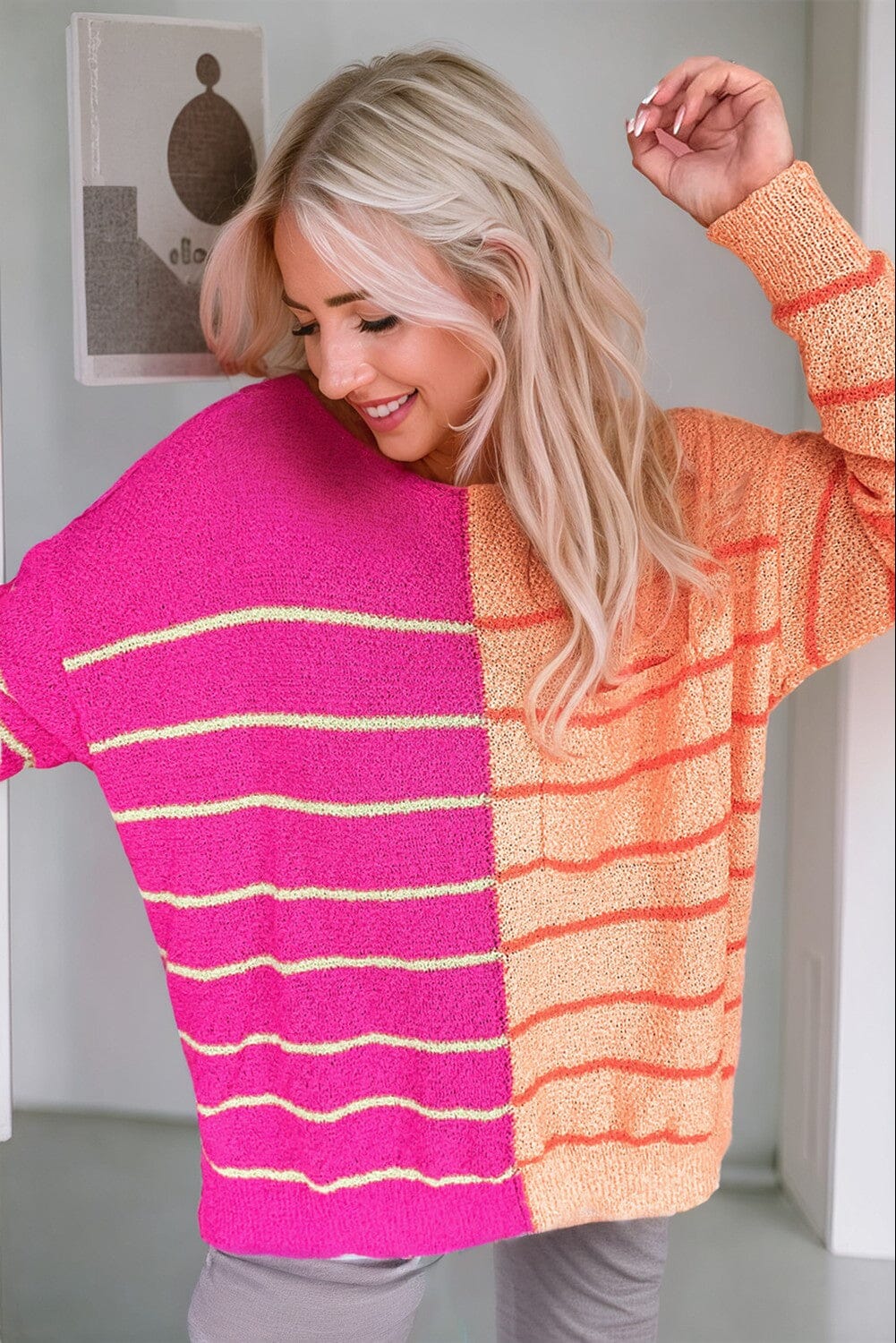 Striped Color Block Loose Fit Knit Sweater jupiter and me