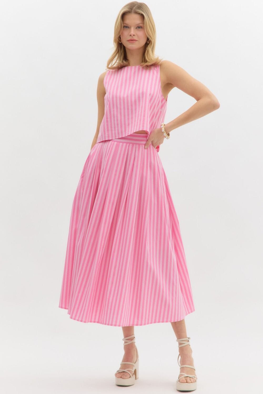 Striped Cotton Poplin Skirt Set Entro