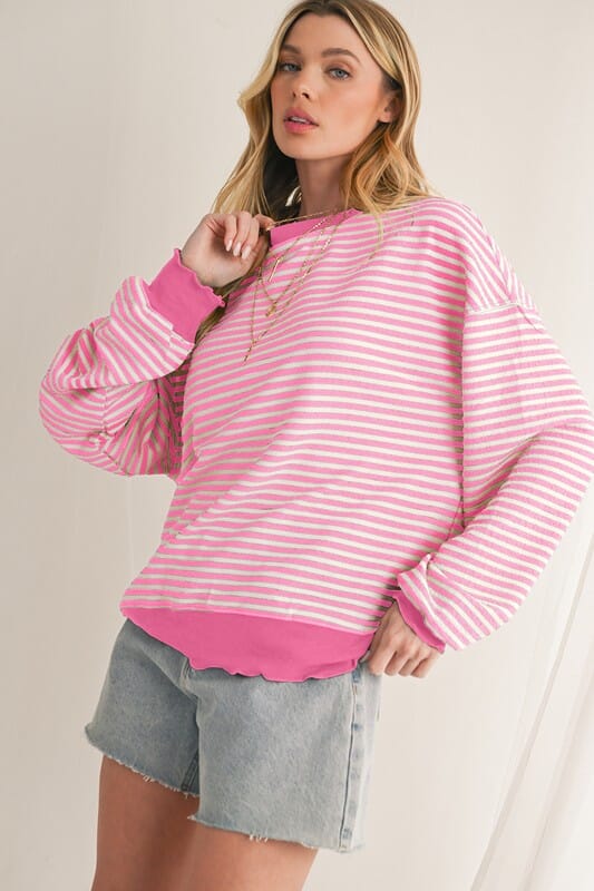 Striped Drop Shoulder Top Shewin