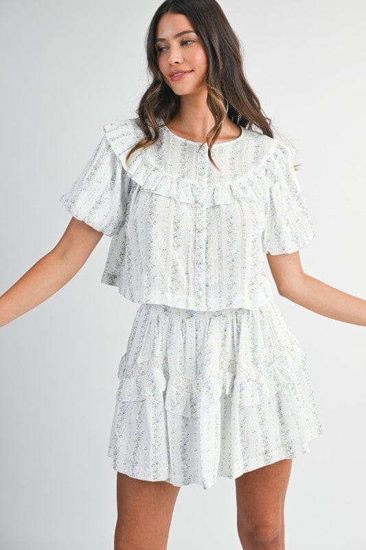 Striped Floral Ruffle Skirt Set Mable