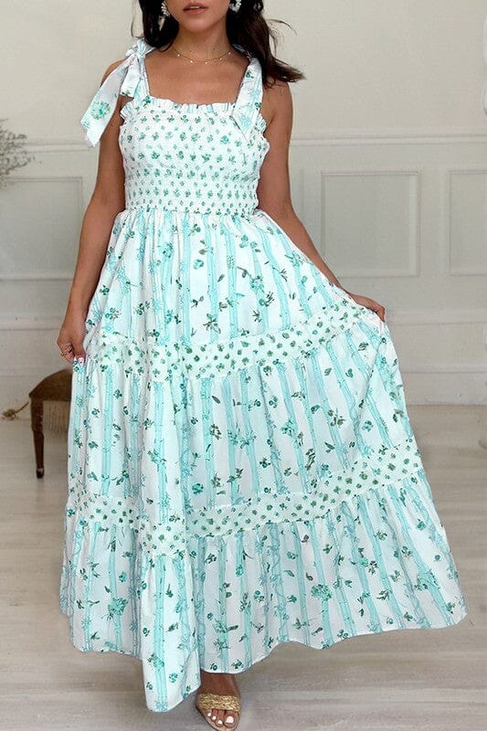 Striped Floral Shoulder Tie Maxi Shewin small Mint