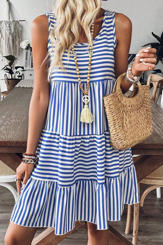 Striped Knit Tank Dress Shewin small Blue