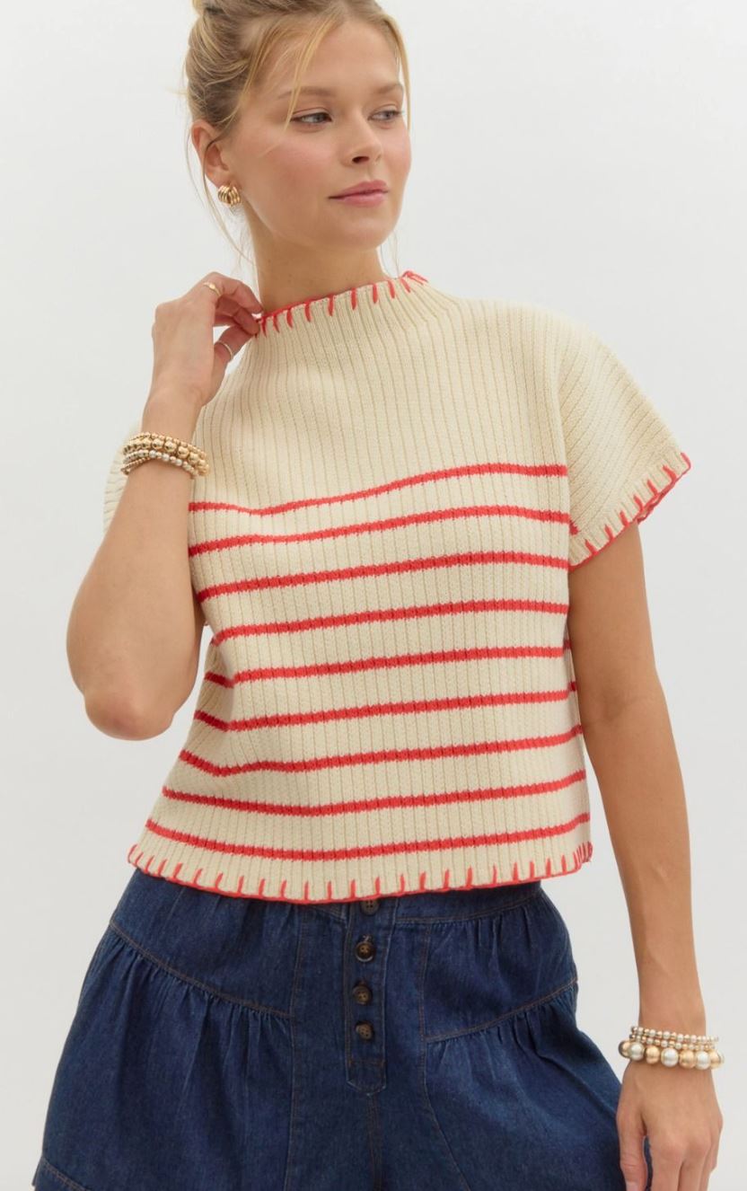 Striped Lightweight Blanket Stitch Sweater Entro