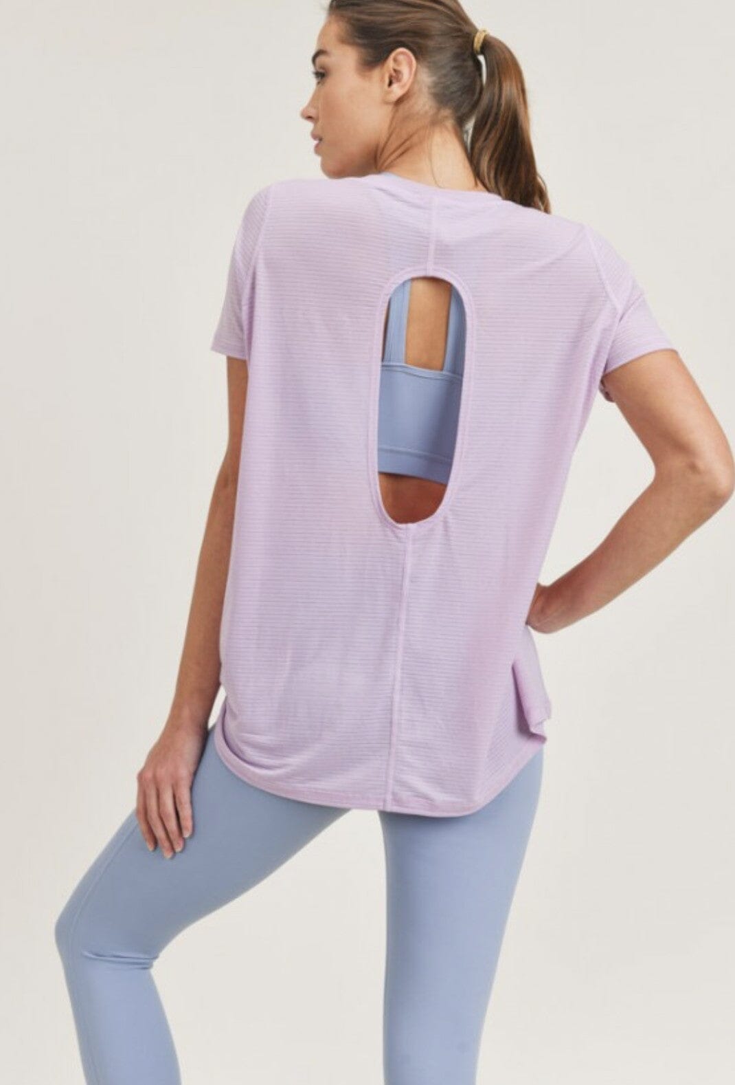Striped Mesh Active Longline Shirt with Keyhole Back Spring 2024 Surf City Imports