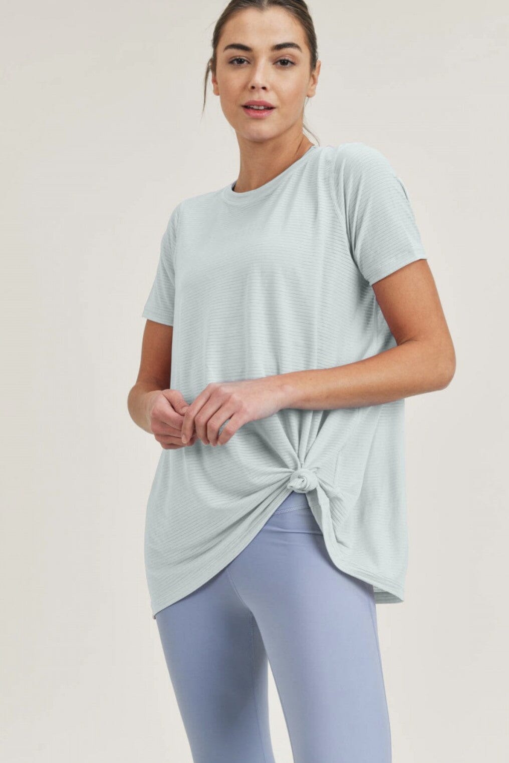 Striped Mesh Active Longline Shirt with Keyhole Back Spring 2024 Surf City Imports