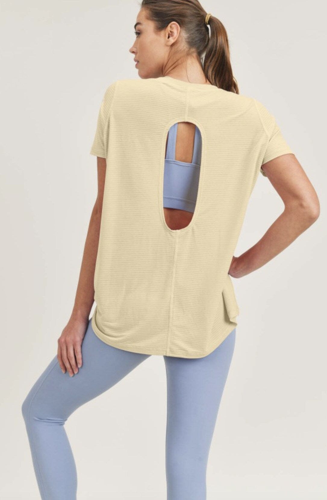 Striped Mesh Active Longline Shirt with Keyhole Back Spring 2024 Surf City Imports