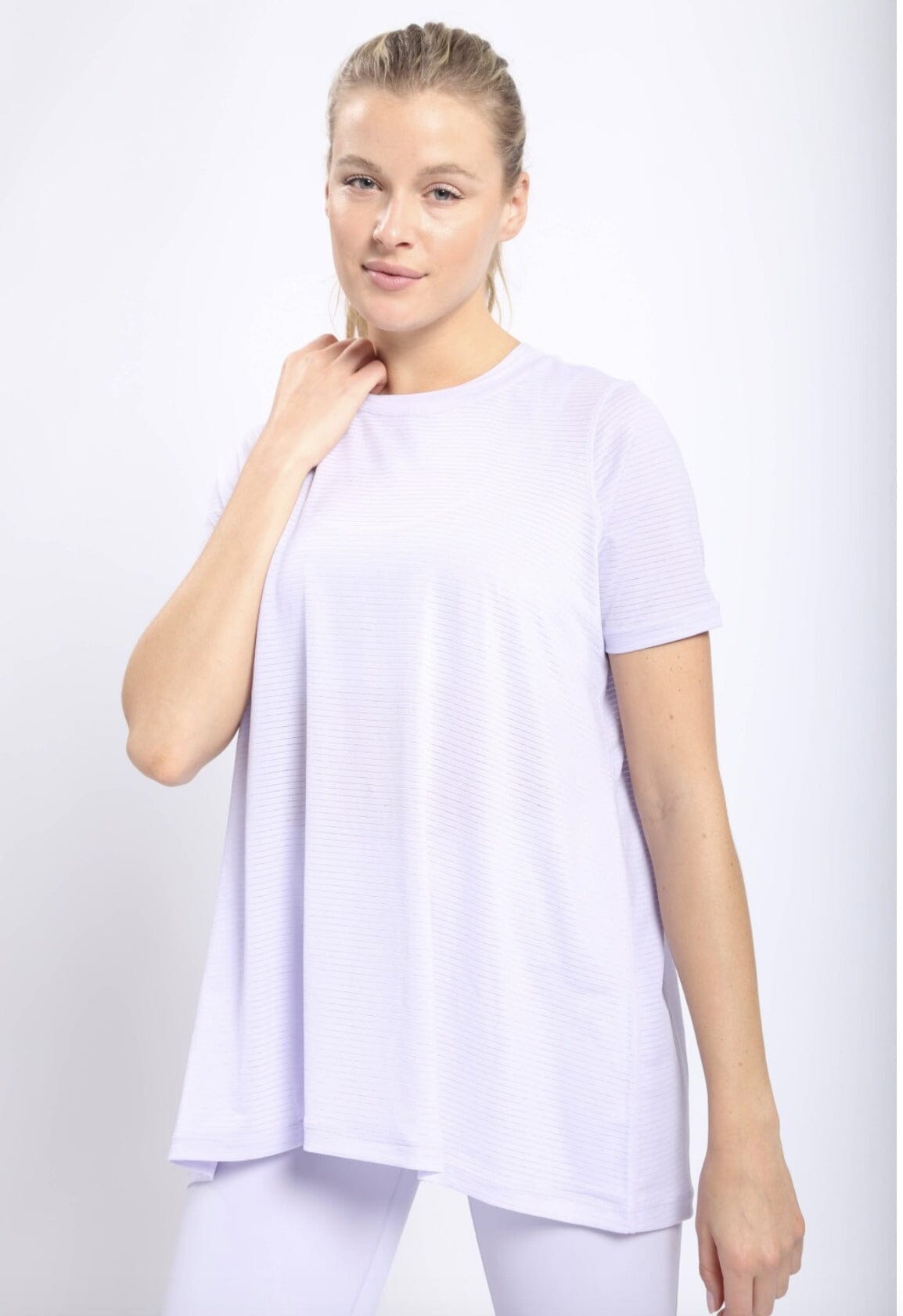 Striped Mesh Active Longline Shirt with Keyhole Back Spring 2024 Surf City Imports