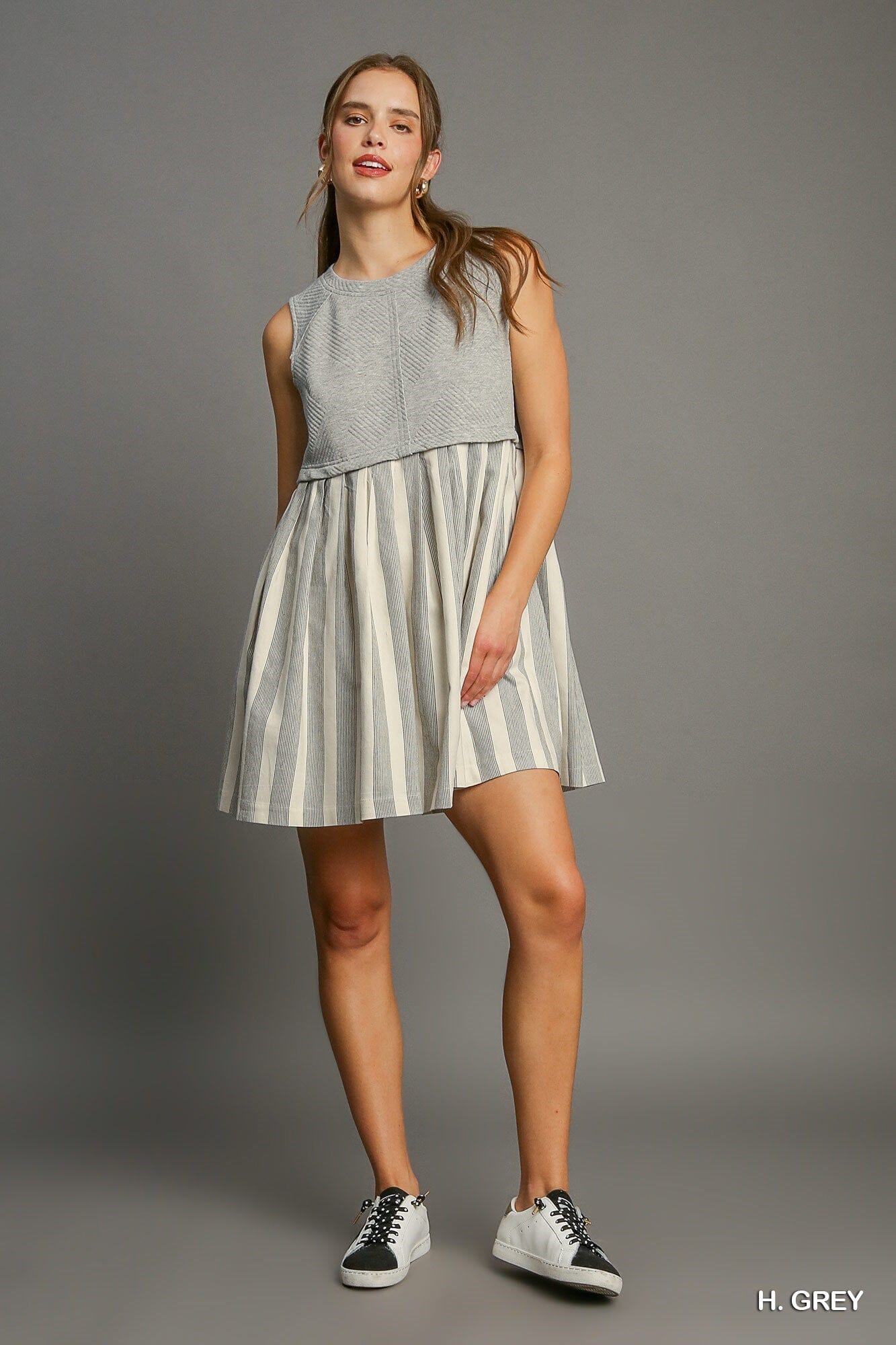 Striped Mixed Media Sleeveless Dress Umgee