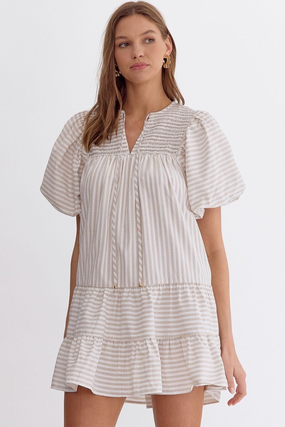 Striped Puff Sleeve Dress entro